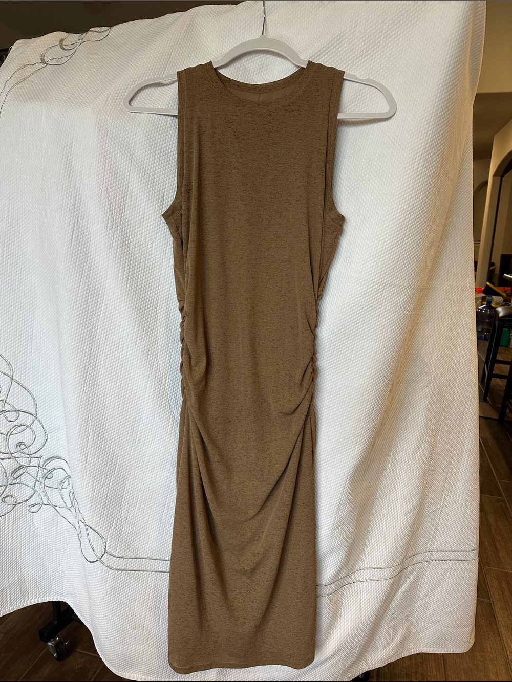 Laundry by Shelli Segal Ruched Draped Midi Dress Brown Taupe Size 6
